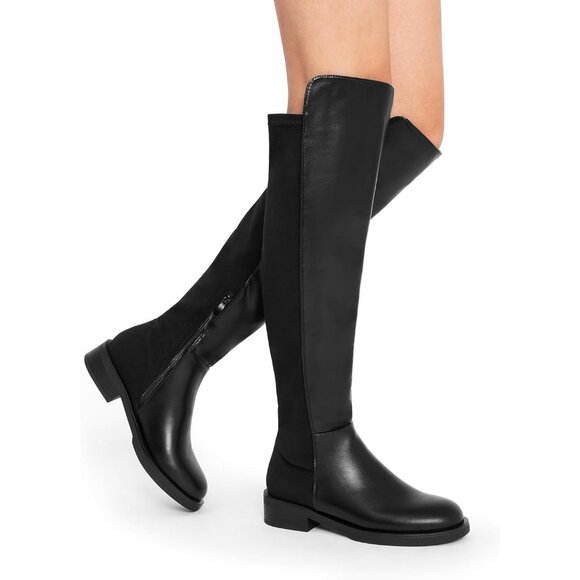 🆕Women Black-pu Knee High Comfortable Thigh High Daily Low Flat Heel Long Boot - Picture 9 of 10